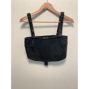 House of Harlow 1960 Womens Crop Top Large Black Faux Leather Strappy Grunge NWT